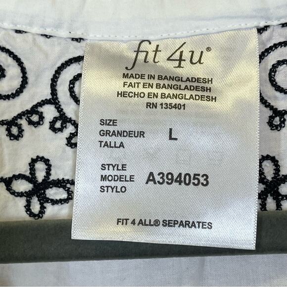 Fit 4U, Lightweight Embroidered Tunic Top, Drawstring Waist. Size Large. - Picture 4 of 6